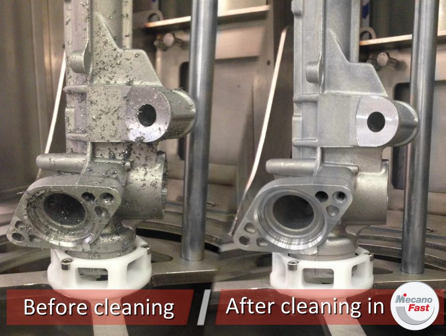Comparaison de pièce automobile avant et après nettoyage en machine